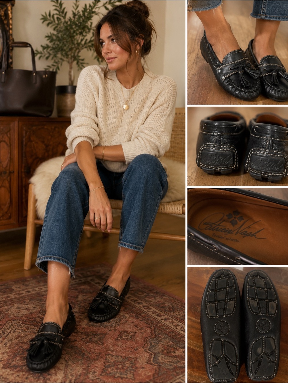 Patricia Nash Domenica Black Italian Leather Tassel Driving Moccasins Loafers.